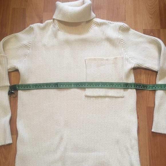 Cream Ribbed Sweater Dress w/Turtleneck 3/4 Sleeve - Picture 13 of 16